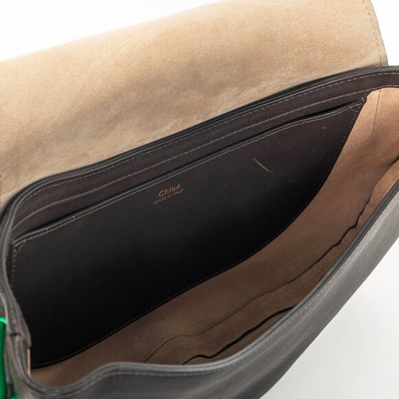 Chloe Kiss Off Brown Leather Green-Strap Shoulder Bag - Picture 11 of 12